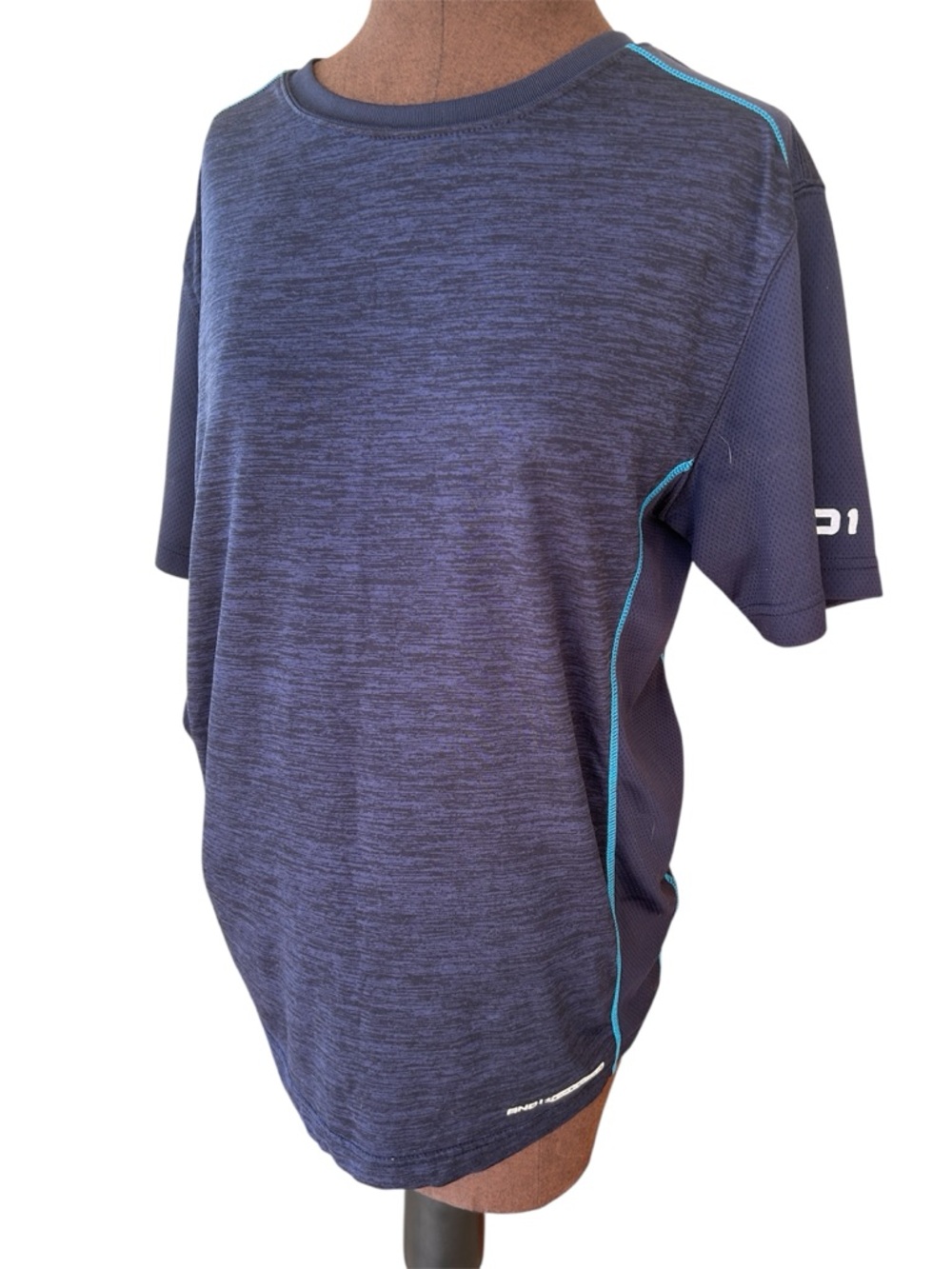 And1 Navy Heather Short Sleeve Performance Tee with Teal Piping